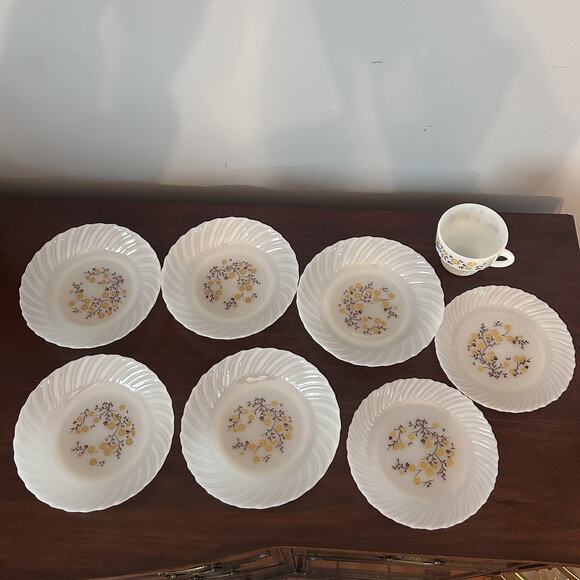 Vintage Termocrisa Milk Glass Brown Gold Harvest Flowers Mex Retro Dishes Set - Picture 2 of 13